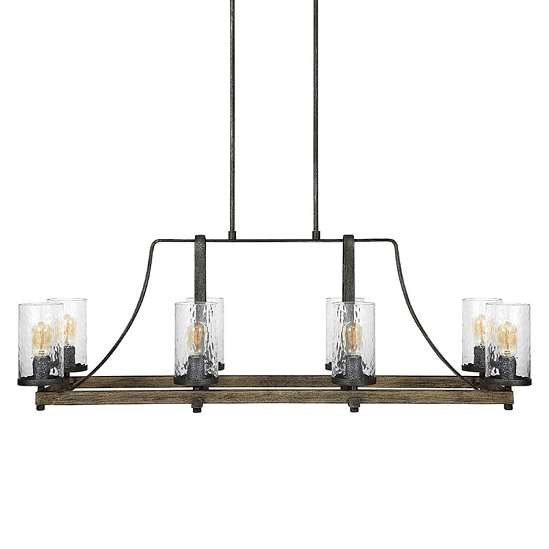 Люстра подвесная с восемью прозрачными стеклянными цилиндрическими плафонами в стиле лофт Feiss Черный Коричневый Прозрачное Стекло в Краснодаре | Loft Concept 