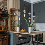 Подвесной светильник с белыми стеклянными элементами и бронзовыми вставками Высота 90 см Gabriel Scott Luna варинант исполнения - 8 | Loft Concept в Краснодаре