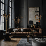 Торшер с металлическим основанием бронзового цвета с черными конусовидными абажурами Dignity варинант исполнения - 5 | Loft Concept в Краснодаре