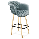 Барный стул со спинкой и мягкой обивкой с ромбами на 4-х деревянных ножках Голубой Велюр Ava Charm варинант исполнения - 1 | Loft Concept в Краснодаре