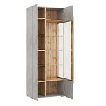 Шкаф-витрина с фасадом цвета серый бетон и стеклянными дверками Grace of Furniture варинант исполнения - 3 | Loft Concept в Краснодаре