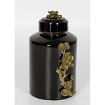 Банка с крышкой из фарфора с бронзовым цветочным элементом Eden Garden варинант исполнения - 2 | Loft Concept в Краснодаре