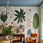 Обои с вышивкой ручной работы Mughal Trees Original colourway on linen варинант исполнения - 5 | Loft Concept в Краснодаре