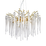 Люстра золотого цвета с декоративными ветками и длинными прозрачными стеклянными подвесами в форме сосулек Droplet Chandelier варинант исполнения - 1 | Loft Concept в Краснодаре
