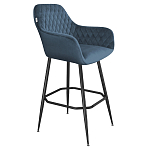 Барный стул со спинкой и подлокотниками на 4-х металлических ножках Douglas Rhombus Синий Велюр варинант исполнения - 1 | Loft Concept в Краснодаре