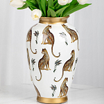 Ваза белая овальная с рисунком леопардов и золотыми акцентами LEOPARD Collection варинант исполнения - 2 | Loft Concept в Краснодаре