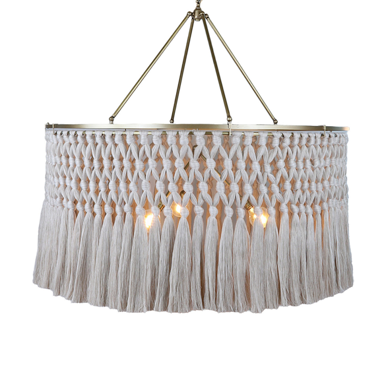 Люстра круглая плетеная с бахромой Wicker Tassel Chandelier Молочный Люстра круглая плетеная с бахромой Wicker Tassel Chandelier Молочный в Краснодаре | Loft Concept