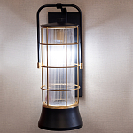 Настенный фонарь цилиндрической формы с рифленым стеклом в золотом каркасе на черном прямоугольном основании Eurofase варинант исполнения - 10 | Loft Concept в Краснодаре