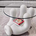 Дизайнерский журнальный стол с круглой прозрачной столешницей на белом фигурном основании Luqak варинант исполнения - 2 | Loft Concept в Краснодаре