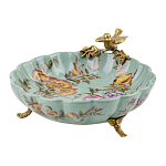 Блюдо из голубого фарфора с бронзовой птичкой Blue Garden варинант исполнения - 1 | Loft Concept в Краснодаре