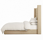 Кровать двуспальная бежевая с основанием из массива дерева с мягким изголовьем Flax Beds варинант исполнения - 2 | Loft Concept в Краснодаре