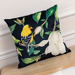 Декоративная подушка чёрная с изображением птиц и цветов Blooming Birds варинант исполнения - 2 | Loft Concept в Краснодаре