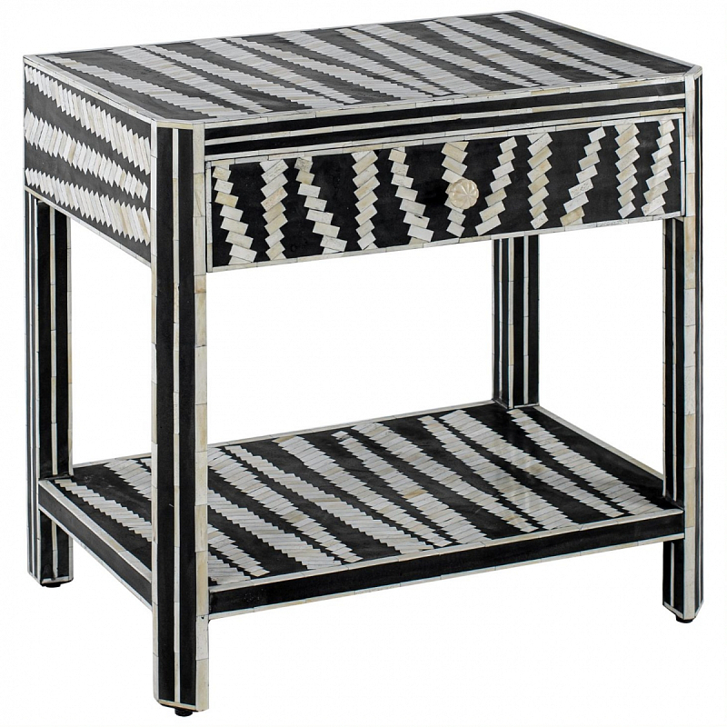 Тумбочка Black&white Indian Bone Inlay nightstand Черно-белый в Краснодаре | Loft Concept 