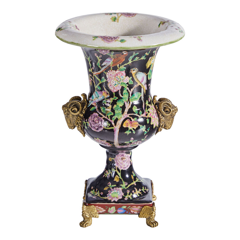 Ваза черная с овнами из фарфора с бронзовыми элементами Bronze Aries Бронза Мульти в Краснодаре | Loft Concept 