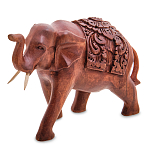 Статуэтка из дерева суар в виде слона в традиционном облачении Elephant in blanket варинант исполнения - 1 | Loft Concept в Краснодаре