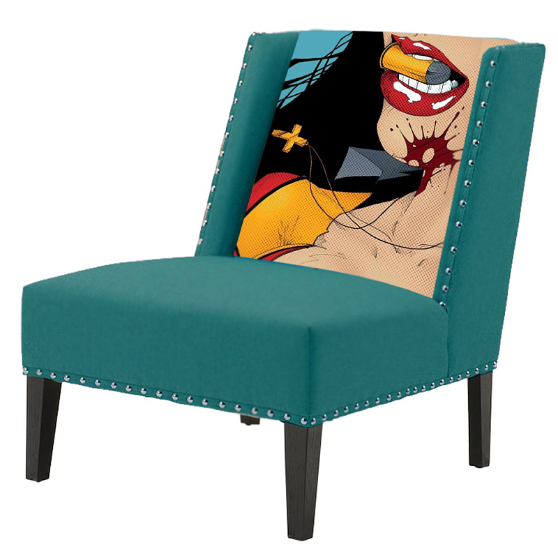 FUN Armchair "Super woman" Turquoise Дизайнерское кресло с цветным принтом Бирюзовый в Краснодаре | Loft Concept 