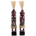 Комплект из 2-х деревянных статуэток Asmat Straw Headdress Statuettes Red Turquoise варинант исполнения - 4 | Loft Concept в Краснодаре