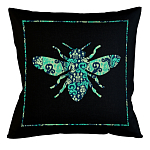 Подушка декоративная пчела с бирюзовым узором Ikat Pattern варинант исполнения - 1 | Loft Concept в Краснодаре