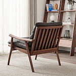 Кресло c каркасом из массива дерева и мягкой кожаной обивкой Walnut Armchair варинант исполнения - 4 | Loft Concept в Краснодаре