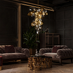 Люстра подвесная вытянутой формы с плафонами из стекла и металла с тремя вертикальными подвесками Gilded Mirage  варинант исполнения - 9 | Loft Concept в Краснодаре