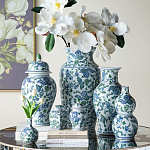 Ваза с крышкой и зелено-голубым рисунком на белом фоне 51 см Blue & White Ornament варинант исполнения - 6 | Loft Concept в Краснодаре