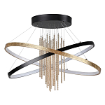 Люстра подвесная с 2-мя пересекающимися круглыми подвесами в черном и золотистом цвете и вертикальными подвесками Ring Horizontal варинант исполнения - 1 | Loft Concept в Краснодаре