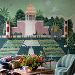 Обои ручная роспись Mahal Garden Original colourway on blue painted Xuan paper варинант исполнения - 1 | Loft Concept в Краснодаре