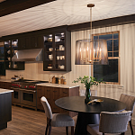 Люстра цвета латунь с 6-ю лампами свечами внутри цилиндрического абажура из черных металлических реек Kichler варинант исполнения - 7 | Loft Concept в Краснодаре