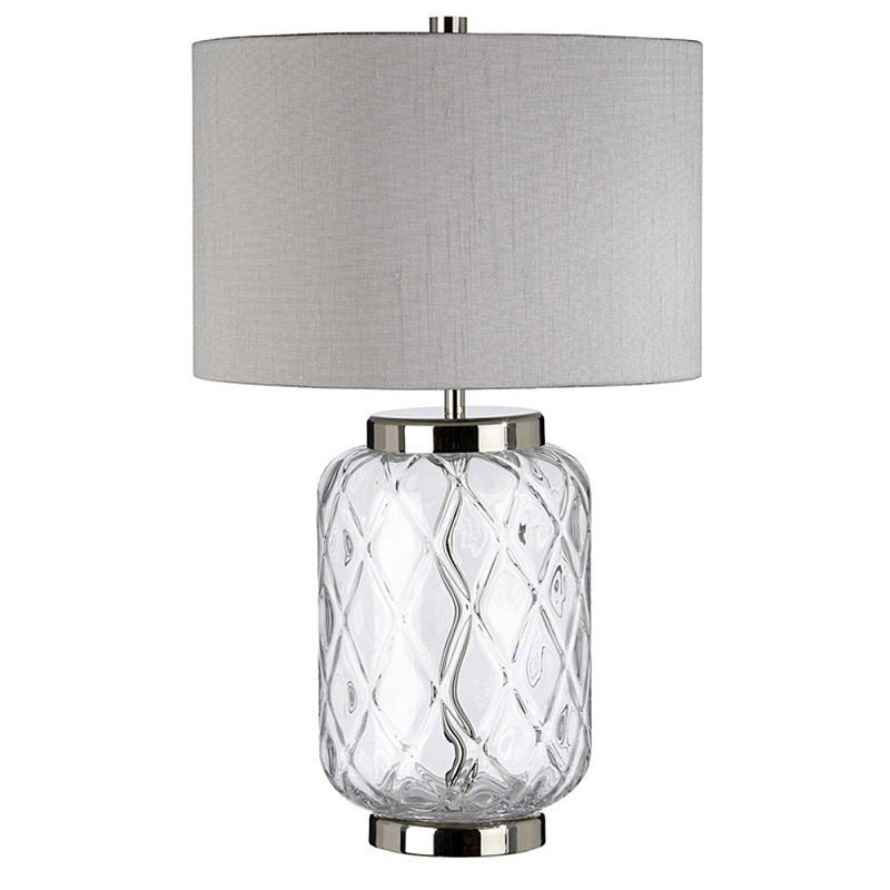 Настольная лампа с цилиндрическим абажуром и прозрачным стеклянным основанием Quintiesse Никель Темно-синий Прозрачное Стекло Серый в Краснодаре | Loft Concept 