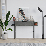 Консоль напольная серая с выдвижным ящиком и 2-мя полками с белой столешницей OTIS CONSOLE RETRO GRAY варинант исполнения - 1 | Loft Concept в Краснодаре