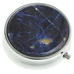 Таблетница карманная круглая с 3-мя отделениями с зеркалом и накладкой из натурального камня Содалит Silver Stone Pillboxes варинант исполнения - 1 | Loft Concept в Краснодаре