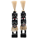 Комплект из 2-х деревянных статуэток Asmat Straw Headdress Statuettes Black Turquoise варинант исполнения - 1 | Loft Concept в Краснодаре