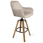 Барный стул со спинкой и подлокотниками на 4-х коричневых деревянных ножках Бежевый Велюр Ava Charm варинант исполнения - 1 | Loft Concept в Краснодаре