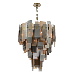 Люстра с многослойными стеклянными панелями янтарного и дымчатого цвета Textured Glass Chandelier варинант исполнения - 3 | Loft Concept в Краснодаре