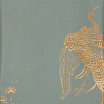 Обои ручная роспись в стиле Арт-деко Whistler Peacocks Golden colourway on Blue Grey dyed silk варинант исполнения - 1 | Loft Concept в Краснодаре