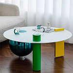 Дизайнерский журнальный стол с круглой белой столешницей на 3-х геометрических ножках Tajefox варинант исполнения - 3 | Loft Concept в Краснодаре