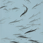 Обои ручная роспись Fishes Original colourway on Duck Egg dyed silk варинант исполнения - 2 | Loft Concept в Краснодаре