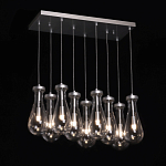 Люстра с 9-ю прозрачными плафонами из стекла в форме капли на прямоугольном потолочном основании цвета хром Lucid Rain  варинант исполнения - 3 | Loft Concept в Краснодаре