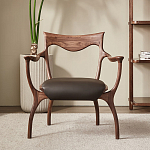 Стул деревянный с мягким сиденьем из коричневой натуральной кожи Moon Walnut Furniture варинант исполнения - 12 | Loft Concept в Краснодаре