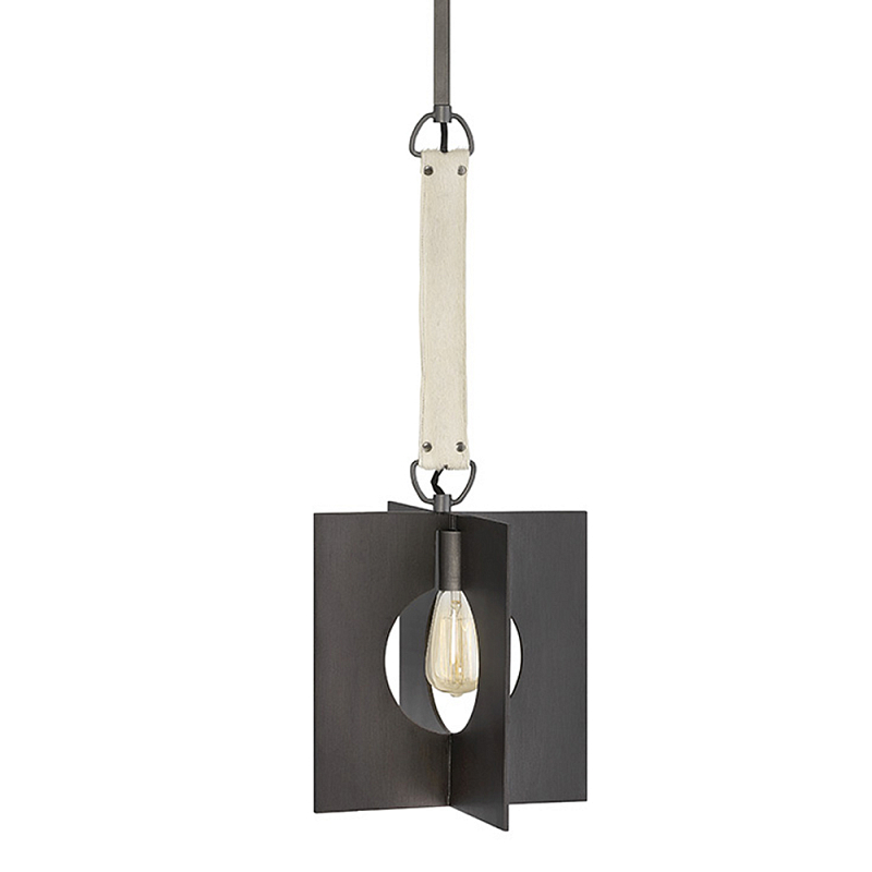 Подвесной светильник с графитовым плафоном и ремнем из натуральной воловьей кожи в индустриальном стиле Hinkley Графит Молочный в Краснодаре | Loft Concept 
