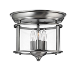 Потолочный светильник в форме фонаря с прозрачным цилиндрическим плафоном и тремя лампами в форме свечей Hinkley варинант исполнения - 1 | Loft Concept в Краснодаре