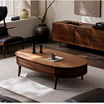 Кофейный стол овальный из дерева с 2-мя ящиками Coffee Walnut Table варинант исполнения - 1 | Loft Concept в Краснодаре