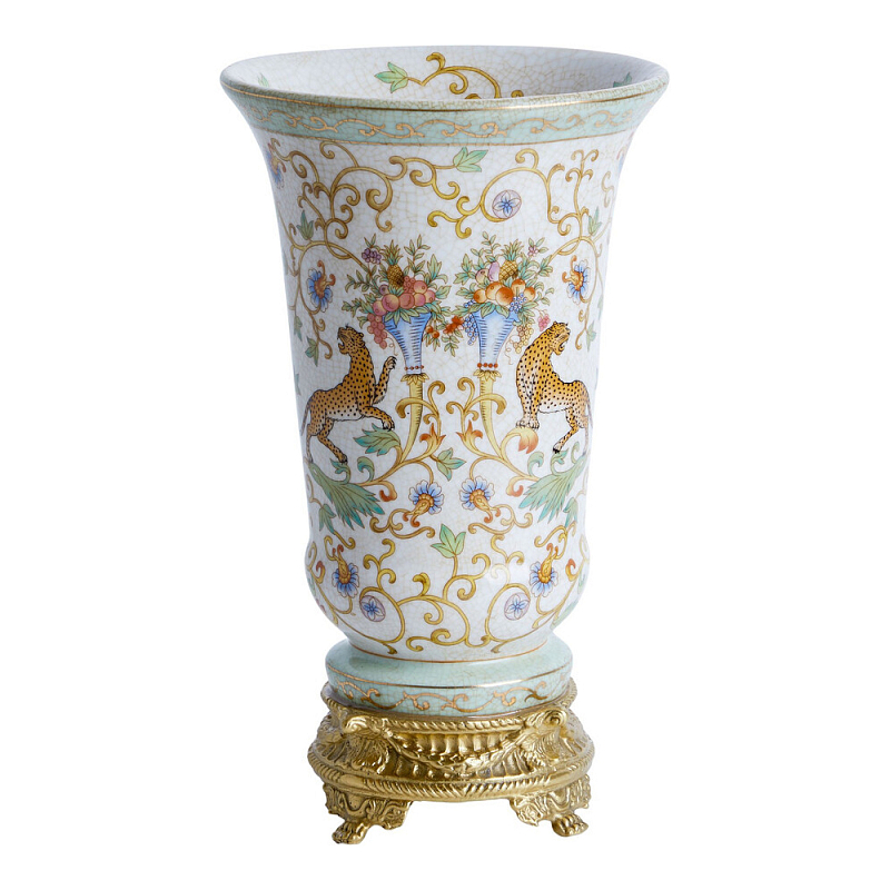 Ваза из фарфора на бронзовом основании Turquoise Blooming Garden Бронза Мульти в Краснодаре | Loft Concept 