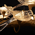 Люстра подвесная линейная с прозрачными стеклянными птичками на ветвях Serip Voa варинант исполнения - 11 | Loft Concept в Краснодаре