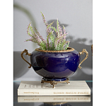 Чаша темно-синяя фарфоровая с бронзовыми ручками и ажурным ободком Eden Garden варинант исполнения - 2 | Loft Concept в Краснодаре