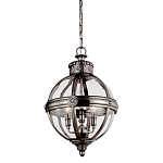 Подвесной светильник с прозрачным стеклянным плафоном в форме шара цвета никеля в индустриальном стиле на цепи 3 лампы Feiss варинант исполнения - 1 | Loft Concept в Краснодаре