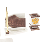 Настольный письменный набор из мрамора и лемезита с гербом и флагом России Marble Accessory варинант исполнения - 5 | Loft Concept в Краснодаре