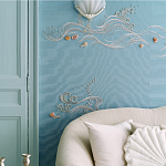 Обои с вышивкой ручной работы Amami Waves Moonbeam colourway on silk moire варинант исполнения - 2 | Loft Concept в Краснодаре