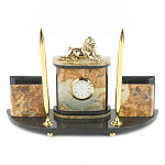 Настольный письменный набор из камня офиокальцит и бронзы с декором в виде льва Successful Leader варинант исполнения - 1 | Loft Concept в Краснодаре