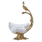 Чаша из прозрачного стекла на бронзовой подставке в виде павлина с рельефным хвостом Eden Garden варинант исполнения - 1 | Loft Concept в Краснодаре